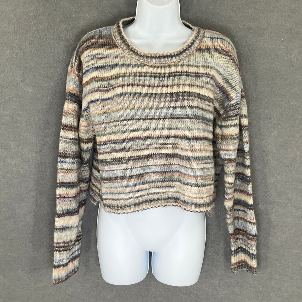 Z Supply Striped Knit Cropped Sweater Womens Sz S Wool Blend Crew Neck Pullover